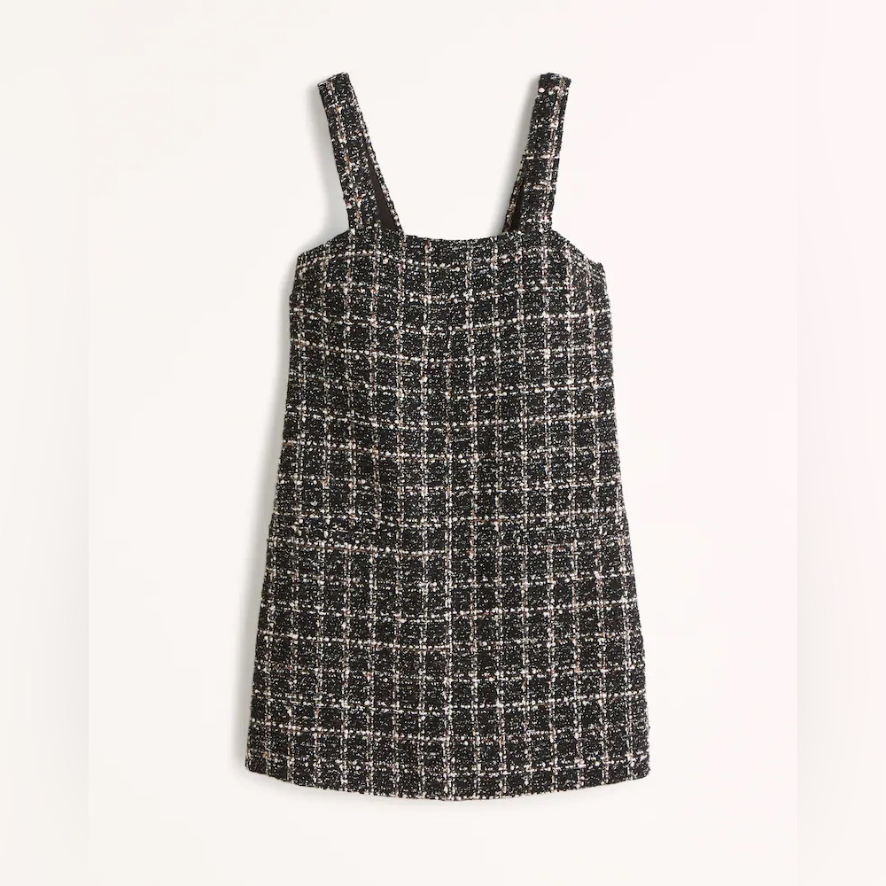 NWT Abercrombie & Fitch Tweed Shift Mini Dress in Black Pattern Women's XL Tall